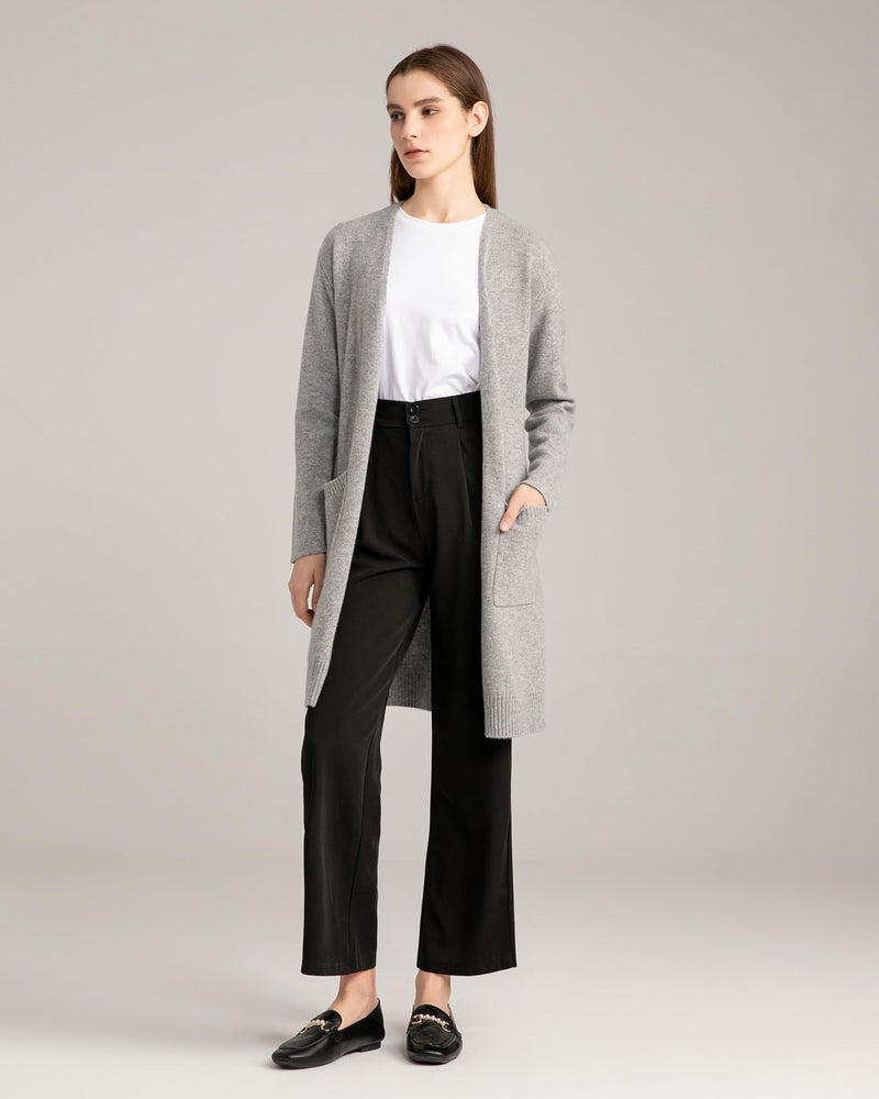 State Cashmere Long Sweater Cardigan Women 100% Pure Cashmere Cardigan with Pockets Cashmere Cardigans for Women (Pale Charcoal, Medium) - Image 3